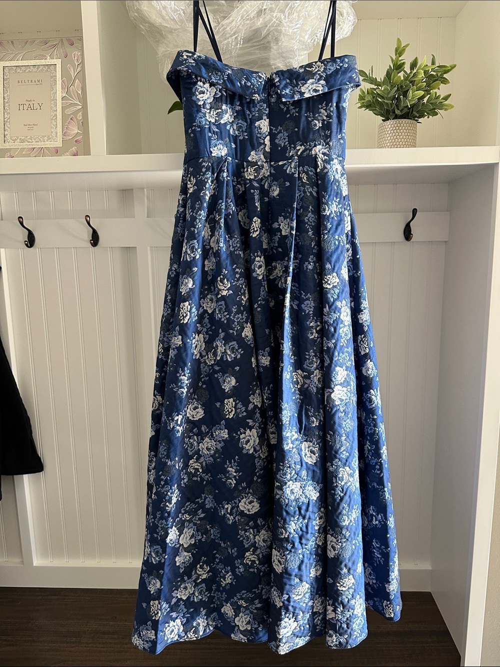 Mac Duggal Navy Blue and White Strapless Floral Midi Dress - Picture 5 of 6